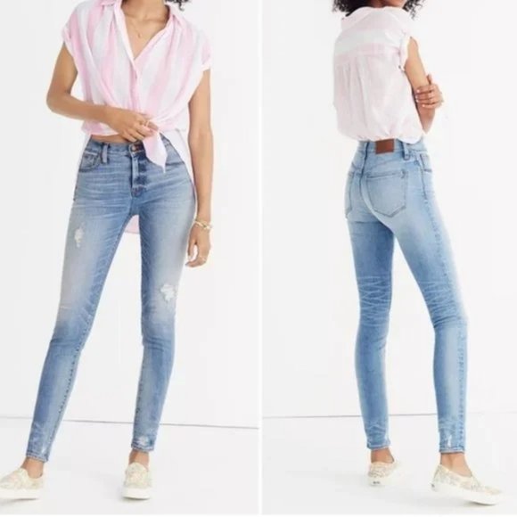 Madewell 9 Inch High-Rise Skinny Jeans Destructed-Hem Edition Size 25 J0513 - Picture 1 of 11